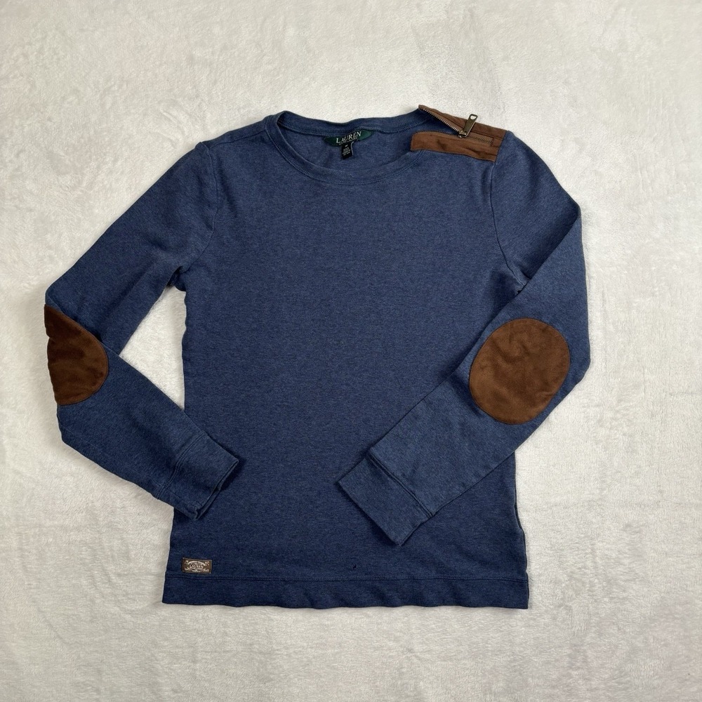 Lauren Ralph Lauren Blue Long Sleeve Sweater Top W/ Patches Women's‎ Medium
